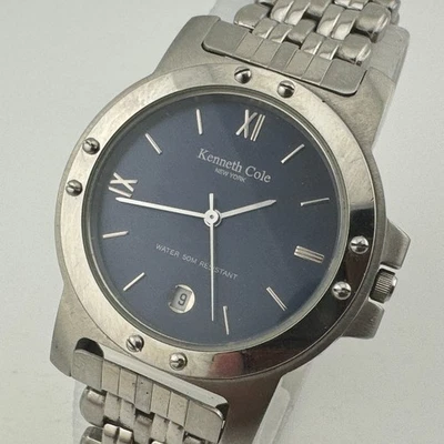 Kenneth Cole Quartz Watch KCP3032 Men Silver Steel Blue Dial New Battery 7.25" - Image 1 of 4
