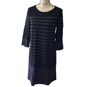 Hilary Radley Black Gray Striped Dress Size Medium NEW - Picture 1 of 3