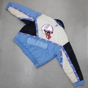 VTG Houston Oilers 90s PRO PLAYER Puffer Jacket - SIZE XL Blue White NFL Vintage - Picture 1 of 22