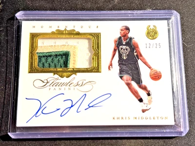 2015-16 Flawless Khris Middleton Momentous/25 Juego Usado Parche Automático Panini Dorado Foto 1 de 3