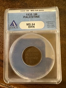 1935 Palestine 1M ANACS MS64 BRN 1 Mil British Mandate - Picture 1 of 4