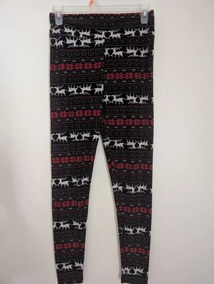 unbranded Junior women's size small reindeer print festive holiday leggings  - Image 1 of 4