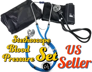 #340 Blue Sprague Rappaport Stethoscope Blood pressure Monitor Kit BP Set Manual - Picture 1 of 2