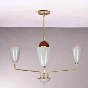Brass Mid Century Italian Stilnovo Chandelier Fixture Light Curved White Swivel - Picture 1 of 10