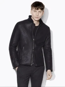 Giacca Moto Shearling $2498 Nuova con etichette Collezione John Varvatos USA 38 EU 48 - Foto 1 di 13
