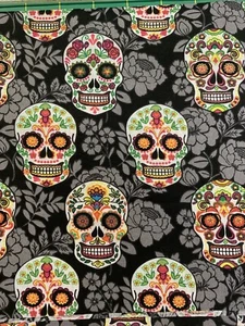 1 Yard Sugar skull fabric Floral- Black - 100% Cotton - 45 X 36” - joann - Picture 1 of 3