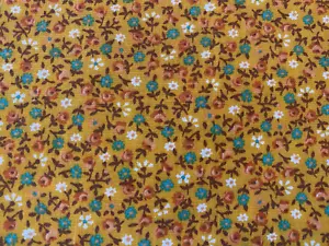 10+ yds Vtg 70’s 80’s Calico Small Floral Cotton Fabric Mustard Gold Teal Brown - Picture 1 of 3