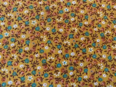 10+ yds Vtg 70’s 80’s Calico Small Floral Cotton Fabric Mustard Gold Teal Brown - Image 1 of 3