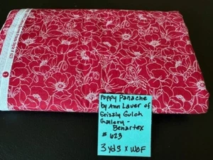 Poppy Panache Fabric by Grizzly Gulch Gallery Benartex  3 Yards x WOF Red Poppy - Picture 1 of 3