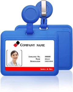 ID Badge Holder Case Horizontal with Reel Clip Retractable Heavy Duty Credit Car - Picture 1 of 5