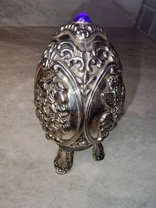 Auslaufmodell Gorham versilbertes Ei mit Sockel. # 298 Blauer Stein signiert - Bild 1 von 10