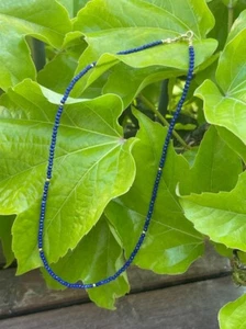 Blue Lapis Lazuli Faceted Round 2MM Gemstone Beads Minimalist Women Necklace 18" - Picture 1 of 9