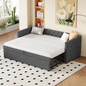 Polsterbett Daybett Tagesbett Ausziehbett Schlafsofa 90/180x200 Lattenrost Grau - Bild 1 von 11
