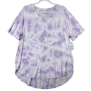 Time And Tru Tunic T-Shirt Women L (12-14) Purple Tie Dye V-neck Short Sleeve - Picture 1 of 12