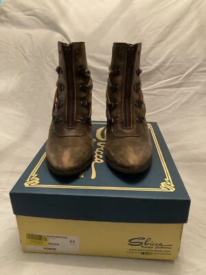 SBICCA Peacekeeper DISTRESSED BROWN LEATHER Front-Zip LACE-BACK Heeled BOOTS 6.5 - Image 1 of 4