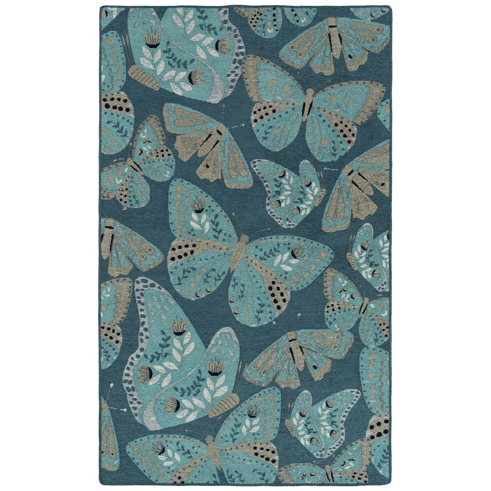 Nueva ALFOMBRA DE ÁREA HILARY FARR Critter Comforts MARIPOSAS AZULES MARIPOSA 5x8 Kaleen Foto 1 de 4