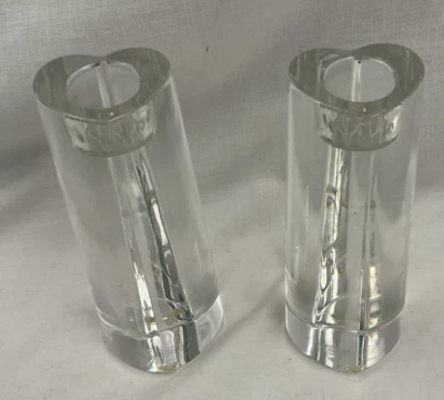 Pair of Orrefors Crystal Heart Shaped Candlesticks Candle Holders 5 5/8" Tall - Image 1 of 4