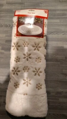 Falda de árbol estilo vacaciones 40 pulgadas copos de nieve oro blanco nueva Foto 1 de 4