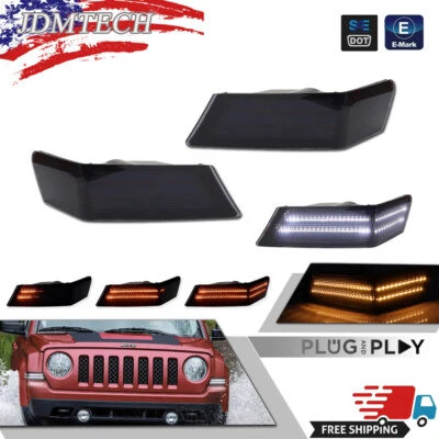 Smoke Switchback LED DRL Turn Signal Light Front Pair Set for 07-14 Jeep Patriot - Image 1 of 4