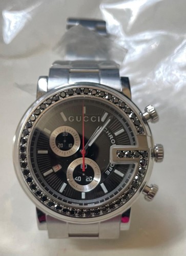 Nuovo Orologio Gucci G chronograph Ya101309 Nero Personalizzato Set 2.00 Ct.apx.Diamond