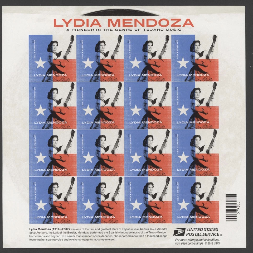 2013 US Scott #4786 Lydia Mendoza Sheet of 16 Forever Stamps MNH - Image 1 of 1