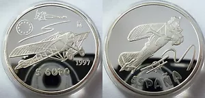 1997 Spain Large Proof Silver 5 Euro-Historic Airplanes - Picture 1 of 1