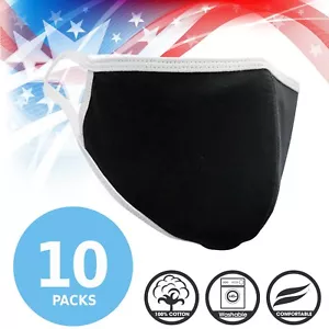 Face Mask Premium Black White Seam Reusable Washable Cotton Mask (Pack of 10) - Picture 1 of 7