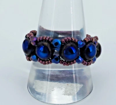 Ring Finger Damen Schmuck handarbeit Glas Perlen Blau Lila  Gr 60 bis 63 NEU - Bild 1 von 4