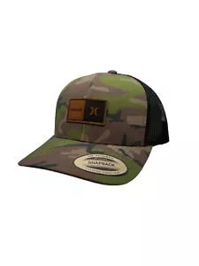 Hurley Fairway Trucker Hat - Camo Green Black Mesh Snap Back - Leather Patch - Picture 1 of 2