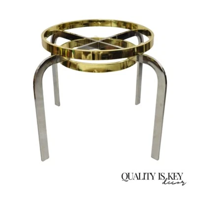 Vintage Mid Century Modern Milo Baughman Style Chrome Brass Round Side Table - Image 1 of 4