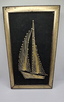 Vintage Sailboat String & Nail 3 D Art Wall Framed Black Metallic Gold • 38.86$