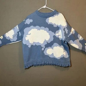HARSH and CRUEL Blue Sky Ripped Sweater Adult M Blue, White - Picture 1 of 10