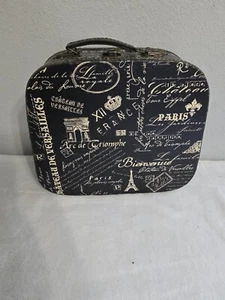 Black Vintage Paris France Print Cardboard Suitcase Luggage Prop 10x11 Inches - Picture 1 of 8