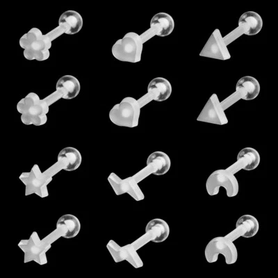 6/12X Star Heart Shape Clear Acrylic Ear Cartilage Stud Tragus Flexible Piercing Foto 1 de 3