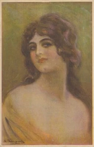 Postal de mujer joven firmada por Bompard - Imagen 1 de 2