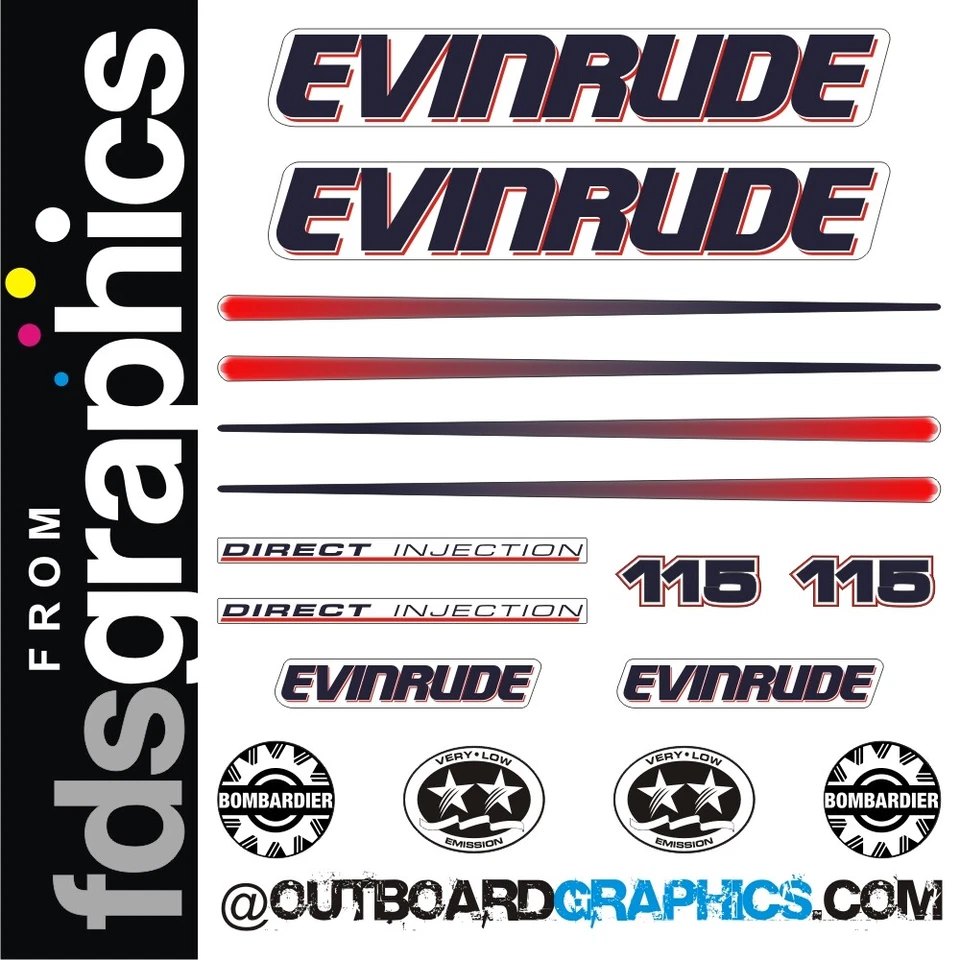 Evinrude 115hp Direct Injection outboard engine decals/sticker kit - WHITE HOOD - Image 1 of 1