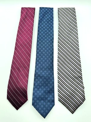 Lote de 3 Corbatas Calvin Klein Hombre 100% SEDA Hechas en China Rayas y Geométricas Foto 1 de 4