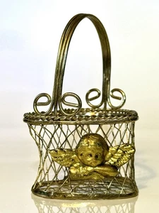 Cesto Filo Tono Oro Forma Cuore Decorazione Angelo Cherubino 3,5” X 2,25” X 2” - Foto 1 di 8