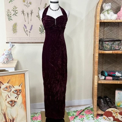 Vintage Velvet Halter Formal Dress Whimsigoth Romantic Goth Vampire Sexy Prom XS - Image 1 of 4