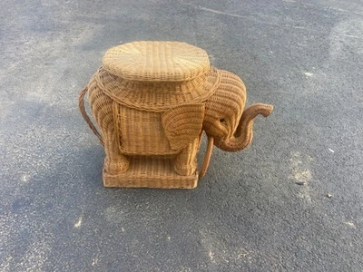 Vintage Rattan Wicker Elephant Table MCM Plant Stand Side Table - Image 1 of 4