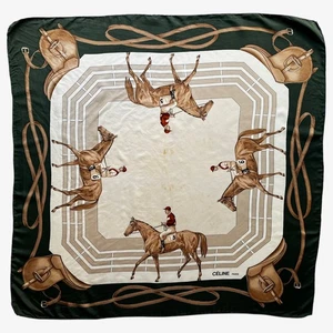 Vintage 80s Celine Paris Equestrian Silk Scarf, Shawl Horse Riding Racing Polo - Picture 1 of 5