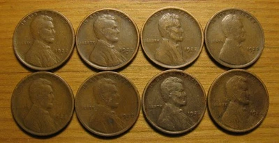LOT OF (8) 1922 D & 1922 WEAK D DENVER LINCOLN WHEAT CENTS FROM PENNY COLLECTION - Image 1 of 4