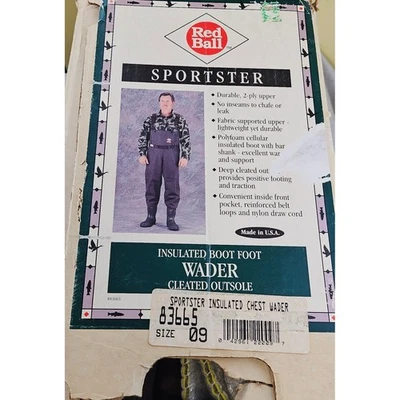 Red Ball Sportster Insulated Chest Wader Size 09 Cleated Sole Fishing NOS - Image 1 of 4