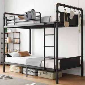 Bunk Bed Twin Over Twin, Heavy Duty Metal Bunkbeds with Ladder and Full-Lengt... - Picture 1 of 9
