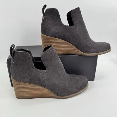 TOMS Kallie Doe Botín de Cuña Mujer 6 Gris Pavimento Gamuza Pull On Recorte Foto 1 de 4