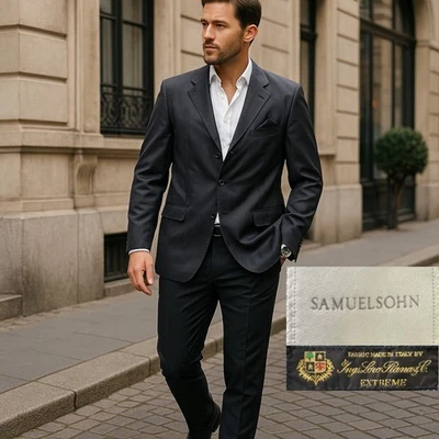 Костюм двускатный Samuelsohn куртка мужская 48 R темно-синий Loro Piana Extreme S120s шерсть современный - Изображение 1 из 4
