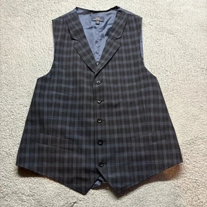 Brooks Brothers Madison Blue/Black/Grey Plaid Check Wool Fleece Suit Vest 46R - Picture 1 of 12