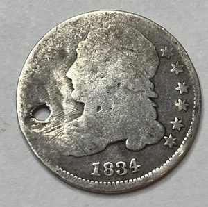 1834 - Capped Bust Dime - Holed - Exact Coin Imaged #CB24 - Picture 1 of 2