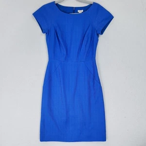 J Crew Dress Womens 00 Blue Sheath Textured Cotton Blend Classic Career NEW - Picture 1 of 13