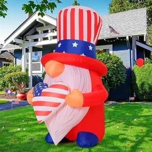 5FT GOOSH 4th of July Inflatable Gnome with LED Lights Outdoor Decor - Picture 1 of 5